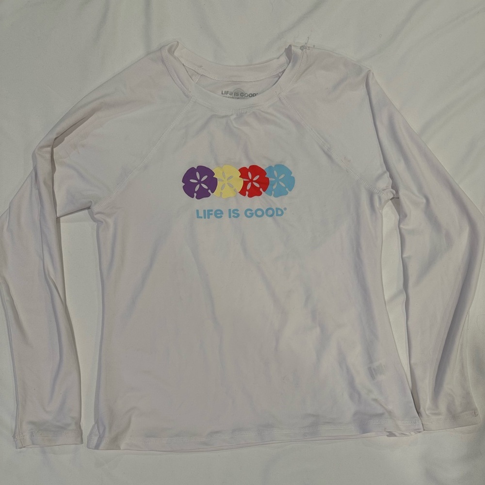 Life Is Good Kids' White Long Sleeve Shirt with Colorful Floral Design